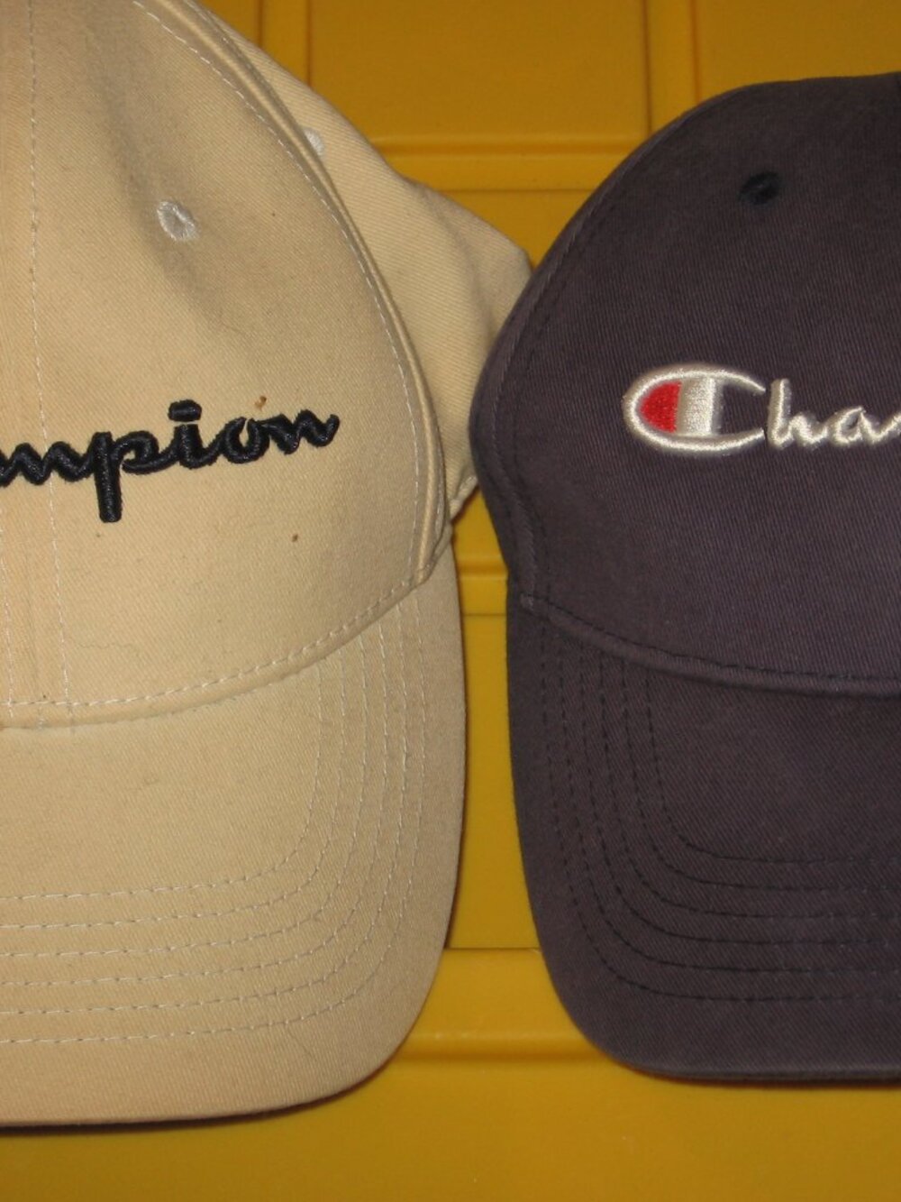 Pair of 2 Champion Ballcaps 1 Beige 1 Blue One Size Adjustable